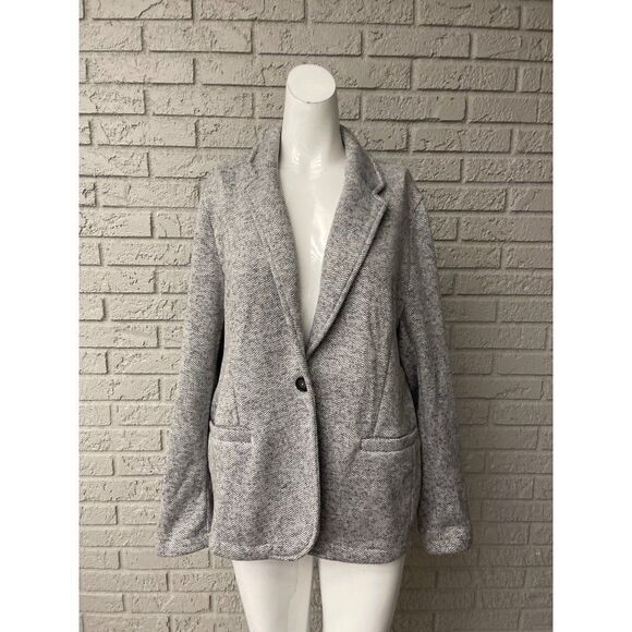 Lands End Women Gray One Button Chevron Pattern Jacket Size L - Picture 1 of 8